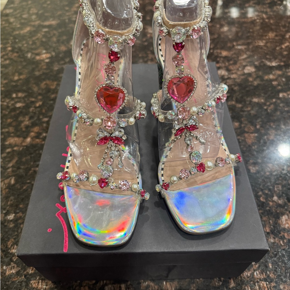 Betsey Johnson Red and White Heart Heels